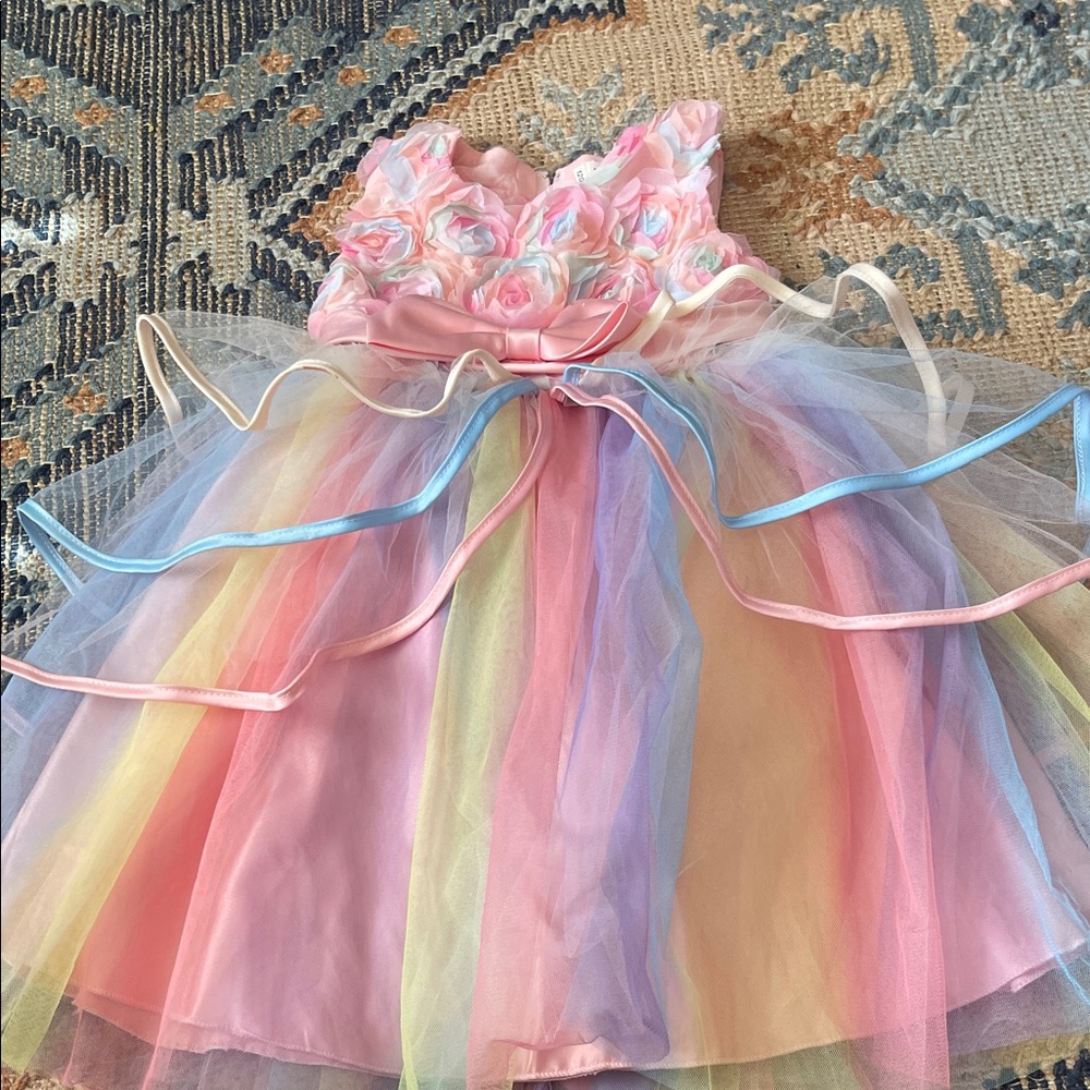 Pastel Rainbow Floral Tulle Party Dress